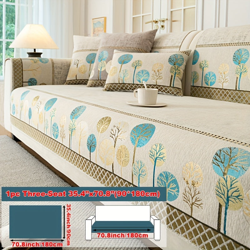 1pc Light Luxury Sofa Couch Cover Pet Favorite, Geometric Embroidery Sofa Slipcover, Four Seasons Universal Anti Slip Sofa Cover, Furniture Protection Cover, Suitable for Bedroom, Office, Living Room Decoration