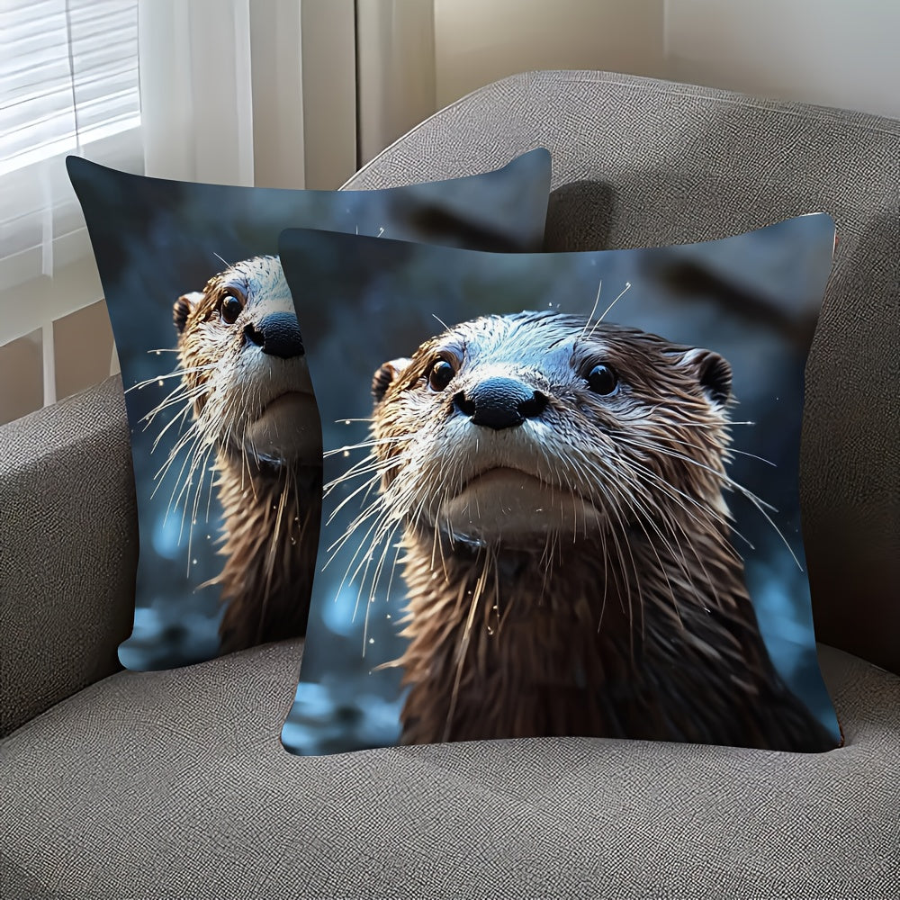 2pcs Otter Throw Pillow Covers - Double-Sided Soft Cushion Cases with Zipper Closure, Realistic Otter Face Design, No Insert Needed - for Sofa, Bed, Living Room, Car Decor - Machine Washable Home Decoration - cdztai2036, Bedroom Accessories, Detailed