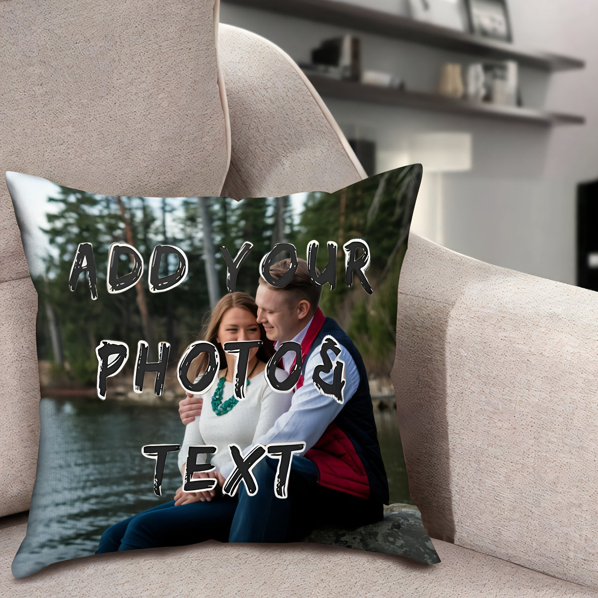 1pc Custom Photo & Text Pillowcase - Double-Sided Printing, Soft Short Plush Polyester, Large Square Size, Zipper Closure, Machine Washable - Personalized Home Decor Gift for Parents, Anniversary, Valentine's Day, Christmas