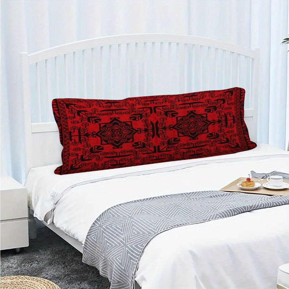 Double-Sided Printed Pillowcase, Size 50.8X137.16cm, Made of Short Plush with Red Long Body Design Featuring Afghan Silk Pattern, Suitable for Sofa, Bedroom or Outdoor Cushion, No Pillow Insert Needed DIJIULU2623