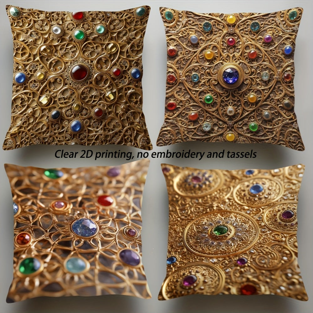 4pcs Persian Gemstone Filigree Polyester Pillow Covers - High-Quality 2D Double-Sided Print, No Tassels or Embroidery, Hidden Zipper, Soft & Durable for Living Room, Couch, or Bedroom Decor, Couch Decor | Elegant Pillow Covers | Smooth Texture