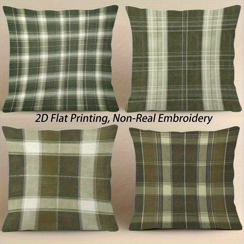 4pcs Green Plaid Pillowcases Double-Sided Two-Dimensional Solid Color Print Hidden Zipper Soft Comfortable Game Room Graduation Season and Summer Home Decoration No Insert Machine Washable Retro Style Modern Embroidery Effect Durable Fabric Easy to C