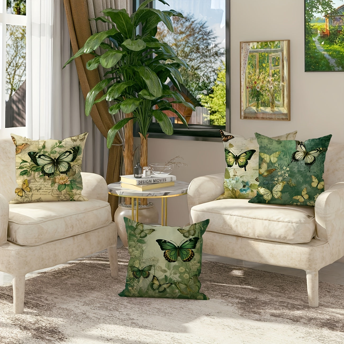 4pcs Vintage Industrial Butterfly & Floral Pillow Covers - Double-Sided Printed Decorative Cushion Covers with Zipper Closure, Machine Washable for Bedroom Sofa Car Office, Spring Summer Holiday Home Decor Gift, Decorative Pillow Covers, Seasonal