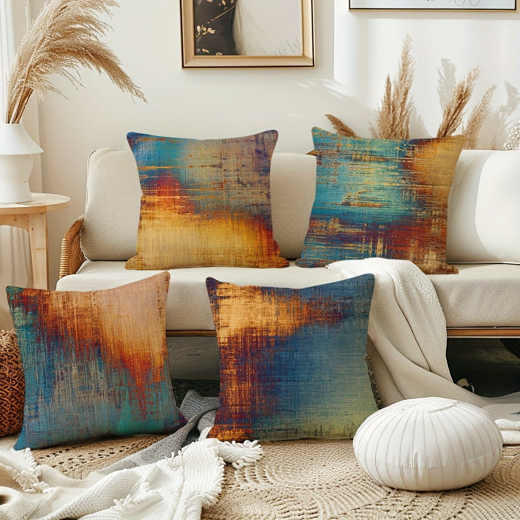 Set Of 4 Double-Sided Print Vintage Abstract Pillowcases Messy Rust Painting Decorative Pillow Covers Home Decor For Couch Sofa Living Room Bedroom