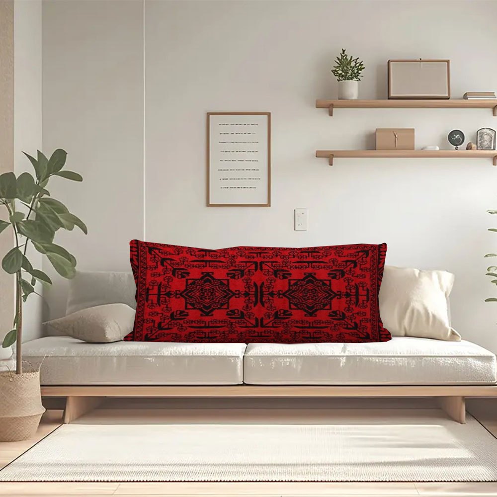 Double-Sided Printed Pillowcase, Size 50.8X137.16cm, Made of Short Plush with Red Long Body Design Featuring Afghan Silk Pattern, Suitable for Sofa, Bedroom or Outdoor Cushion, No Pillow Insert Needed DIJIULU2623