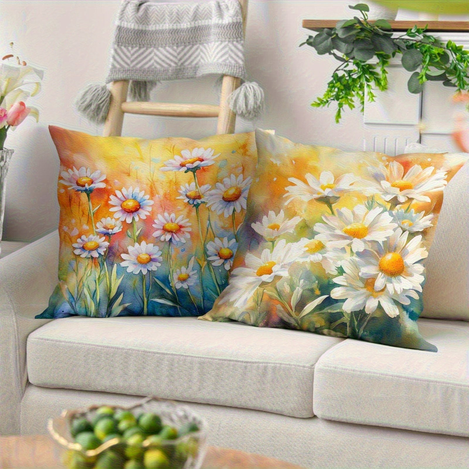 4pcs Vintage Daisy Decorative Pillow Covers - Double-Sided 2D Printed Soft Plush Cushion Covers with Zipper Closure, Machine Washable, Multiple Sizes for Living Room, Bedroom, Sofa, Pillow Covers for Living Room, Bedroom Accessories, Retro Floral Design,