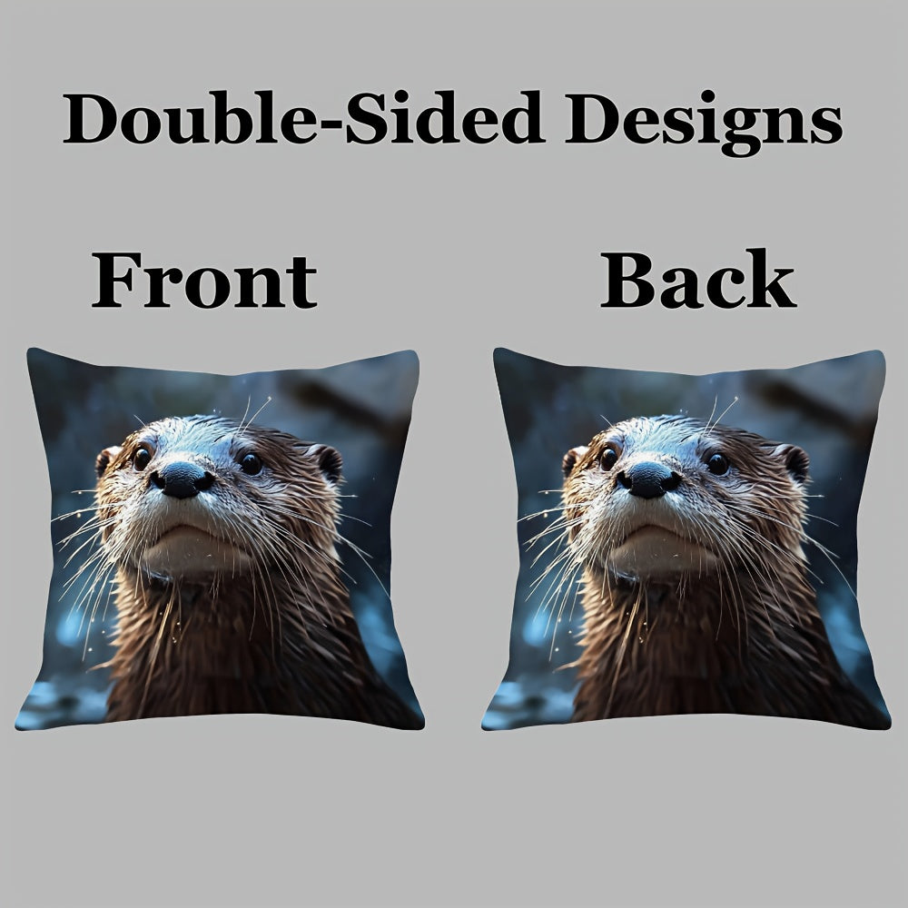 2pcs Otter Throw Pillow Covers - Double-Sided Soft Cushion Cases with Zipper Closure, Realistic Otter Face Design, No Insert Needed - for Sofa, Bed, Living Room, Car Decor - Machine Washable Home Decoration - cdztai2036, Bedroom Accessories, Detailed
