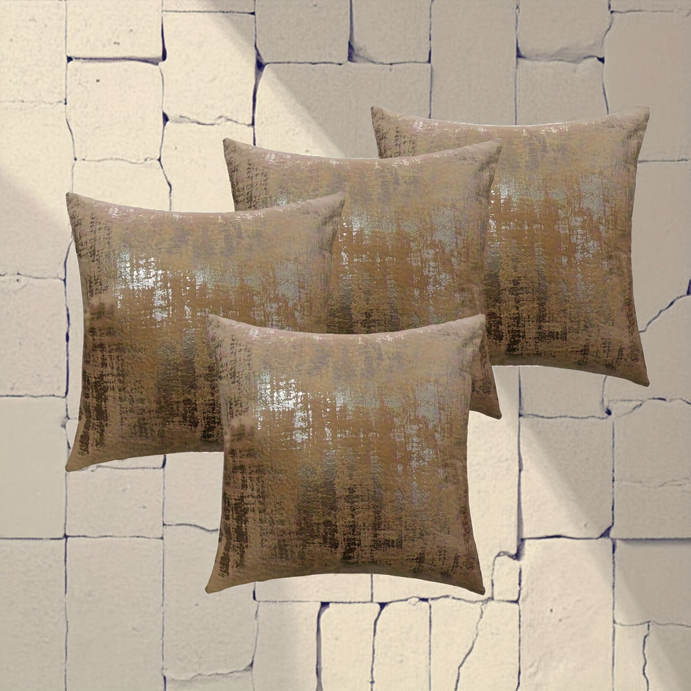 4pcs Elegant Golden Foil Print Pillow Covers, 18x18 Inch - Double-Sided Shiny Finish, Zipper Closure, Machine Washable Polyester for Living Room, Bedroom, Sofa & Car Decor (Covers Only), Decorative Pillows