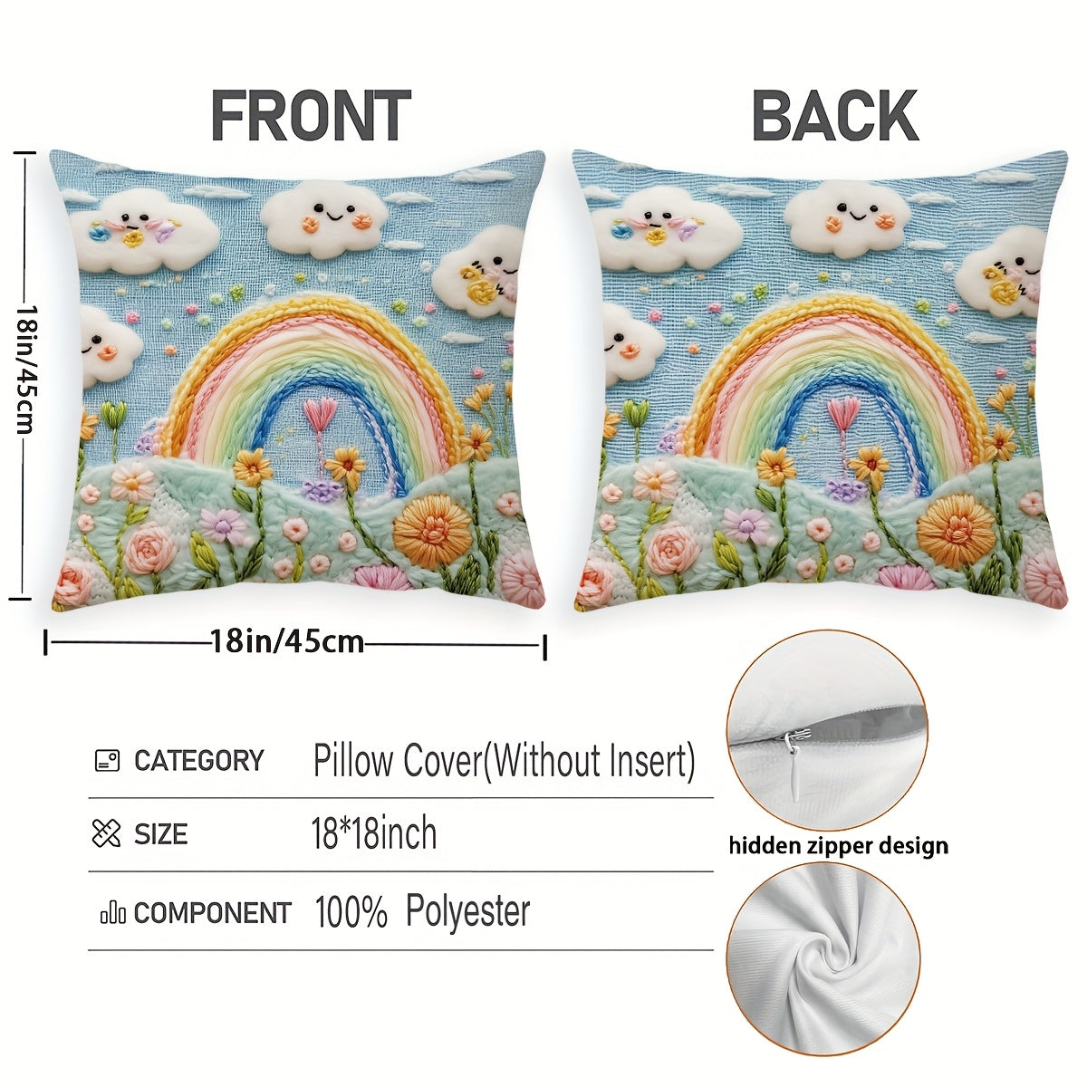 Set Of 4, Short Plush Unicorn Floral Throw Pillow Covers, Double Sides Printed Colorful Rainbow Daisy Cushion Covers, Vibrant Home Decor Pillowcases, 18*18inch, For Farmhouse, Living Room, Bedroom, Sofa, Porch, Patio, Outdoor, Without Pillow Inserts