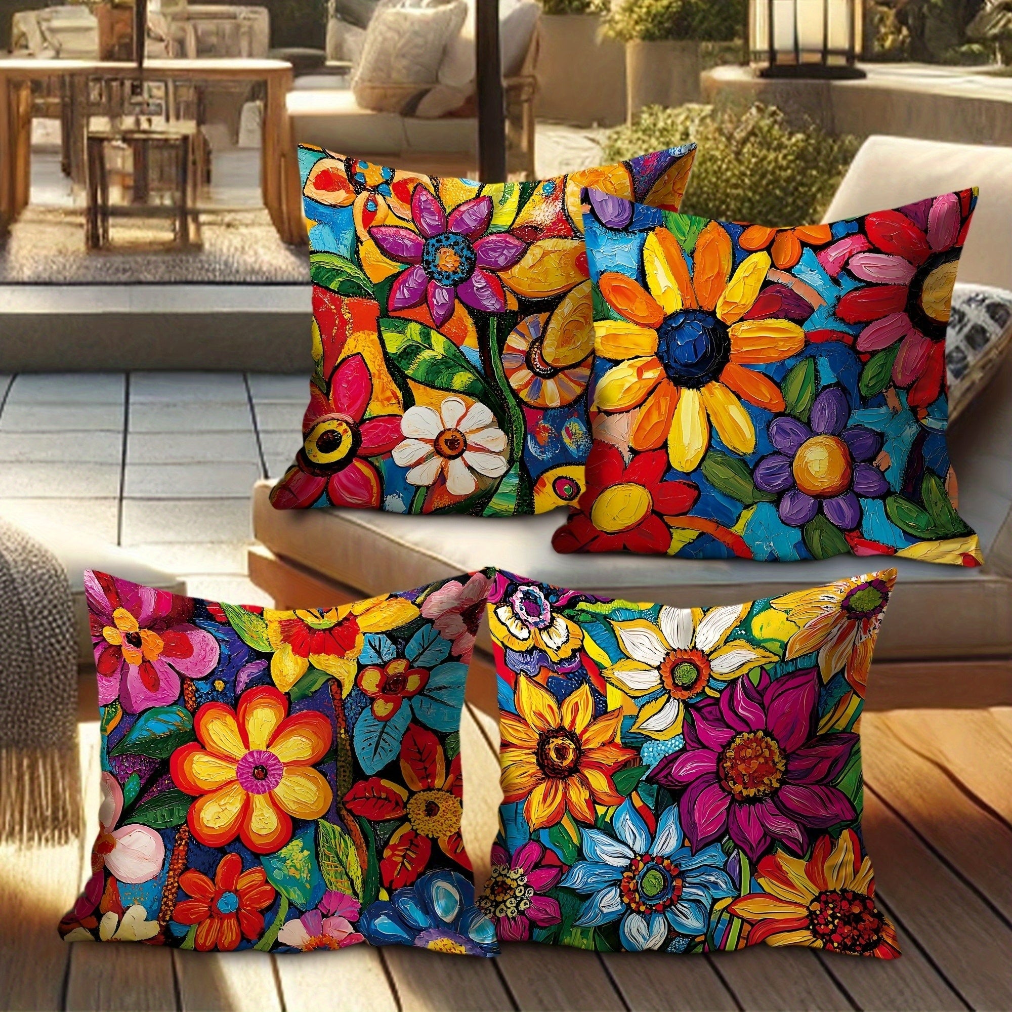 4pcs Double-Sided Printed Retro Floral Pillow Covers - Soft Short Plush with Zipper Closure, Machine Washable, Multiple Sizes for Living Room, Bedroom, Sofa Decor, Bedroom Accessories, Vibrant Home Accents, Durable Fabric Covers, 2D Flat