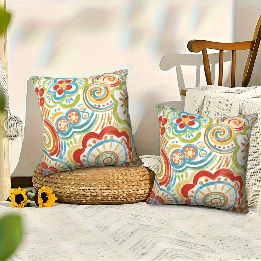 4pcs Retro Geometric Floral Print Pillow Covers - Double-Sided 2D Printed Soft Plush Cushion Covers with Zipper Closure, Machine Washable, Multiple Sizes for Living Room, Bedroom, Sofa Decor, Decorative Pillow Covers, Bedroom Accessories, Vibrant Home