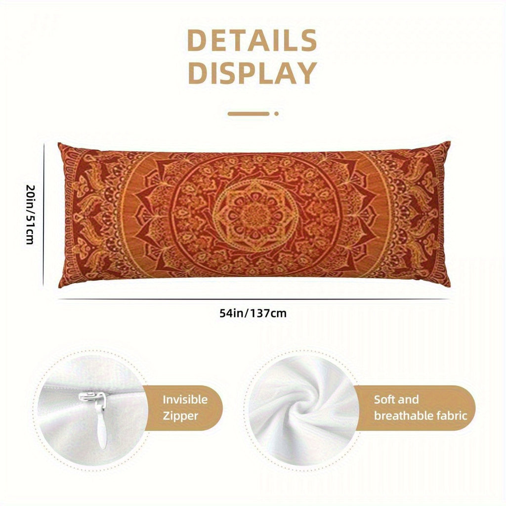 1pc Antique Mandala Spice Pillow Cover, 20x54 Inch - Double-Sided Print, Soft Polyester Fabric, Zipper Closure, Machine Washable - Ideal for Sofa, Living Room, Bedroom Decor, Bedroom Decor|Mandala Pattern|Zippered Pillowcase, Decorative Pillows