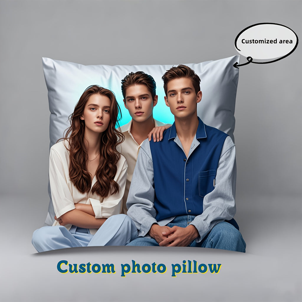 1pc Custom Photo Pillow Cover - Double-Sided Personalized Print, Contemporary Style, Zipper Closure, Machine Washable, Multiple Sizes for Bedroom & Living Room Decor, Family Portrait Gift (No Insert Included), Decorative Pillow Covers, Personalized Decor