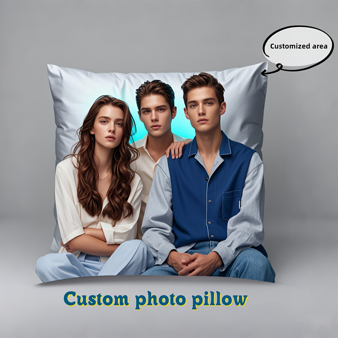 1pc Custom Photo Pillow Cover - Double-Sided Personalized Print, Contemporary Style, Zipper Closure, Machine Washable, Multiple Sizes for Bedroom & Living Room Decor, Family Portrait Gift (No Insert Included), Decorative Pillow Covers, Personalized Decor