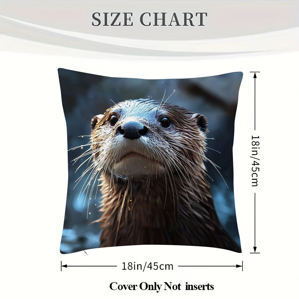 2pcs Otter Throw Pillow Covers - Double-Sided Soft Cushion Cases with Zipper Closure, Realistic Otter Face Design, No Insert Needed - for Sofa, Bed, Living Room, Car Decor - Machine Washable Home Decoration - cdztai2036, Bedroom Accessories, Detailed
