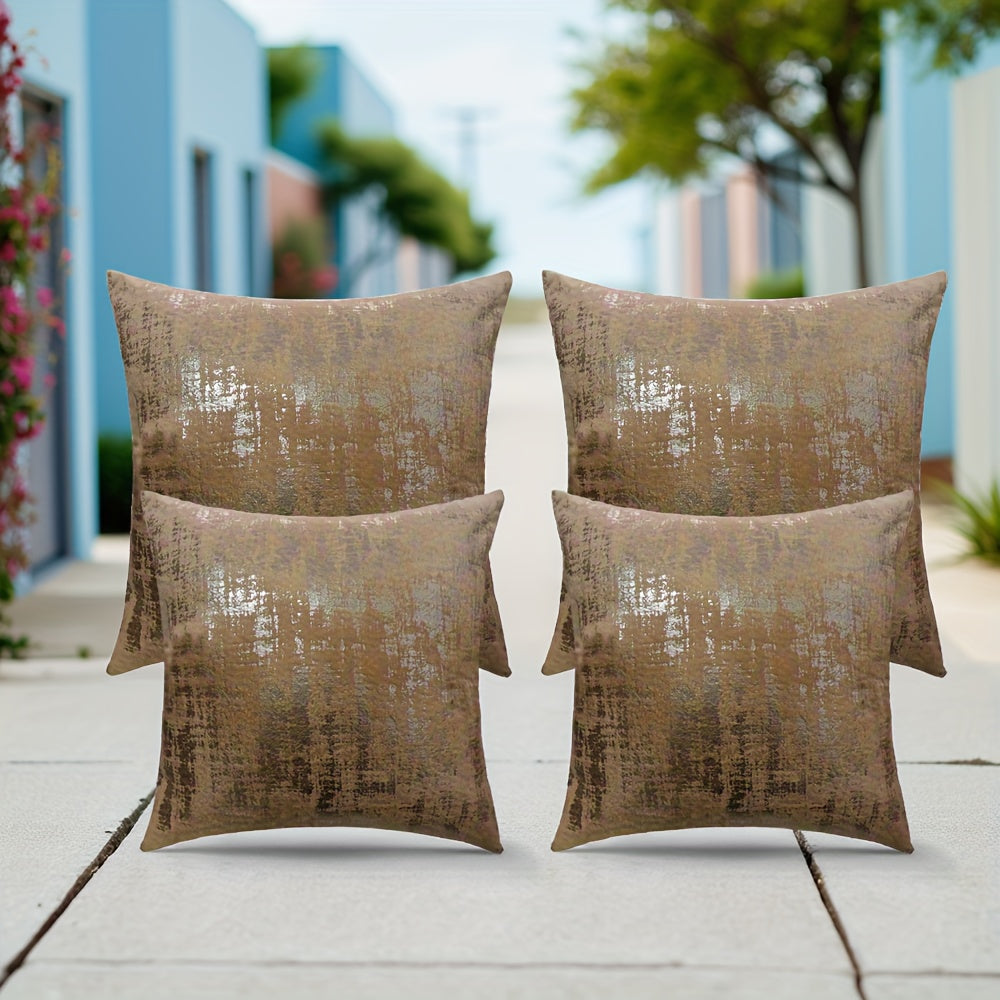 4pcs Elegant Golden Foil Print Pillow Covers, 18x18 Inch - Double-Sided Shiny Finish, Zipper Closure, Machine Washable Polyester for Living Room, Bedroom, Sofa & Car Decor (Covers Only), Decorative Pillows