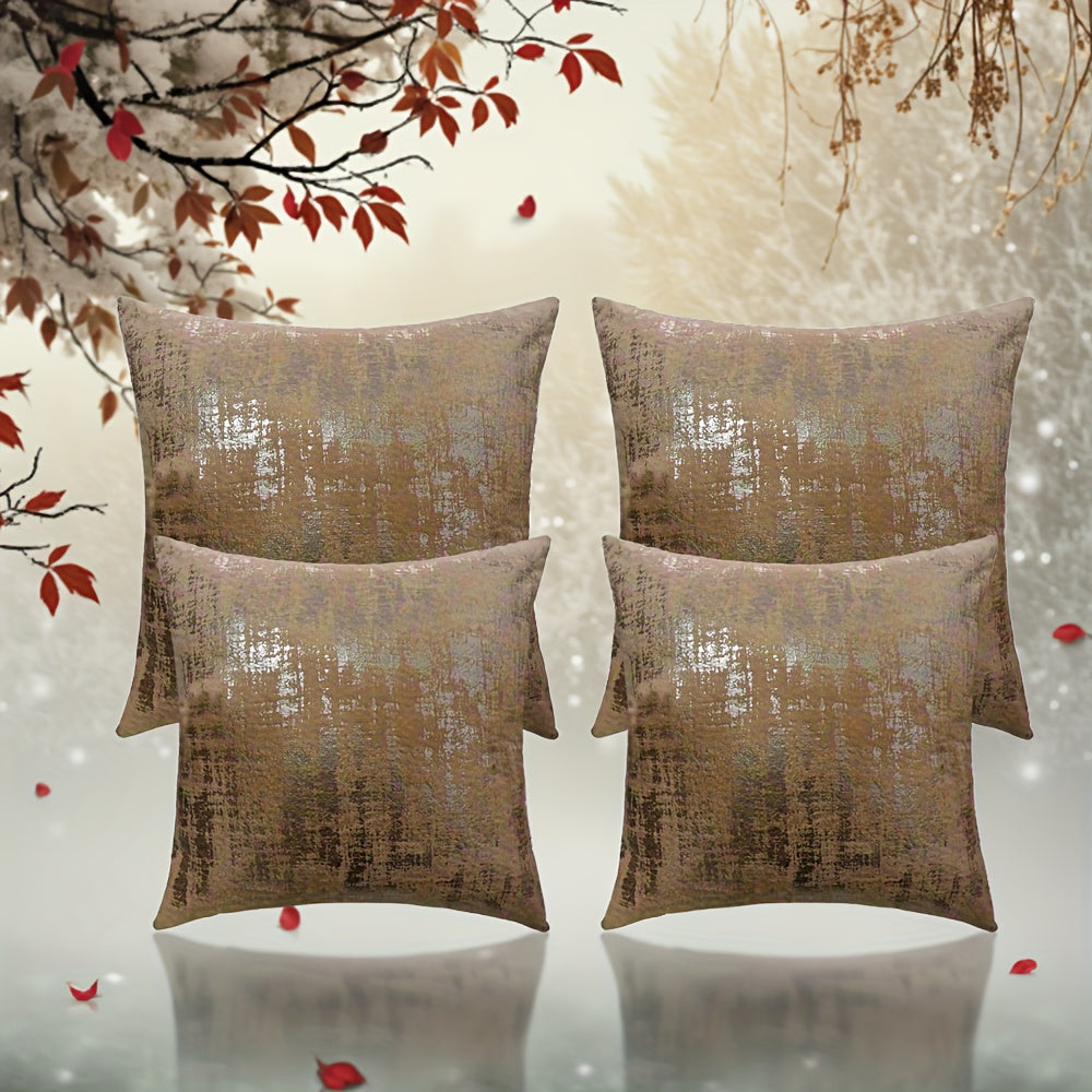4pcs Elegant Golden Foil Print Pillow Covers, 18x18 Inch - Double-Sided Shiny Finish, Zipper Closure, Machine Washable Polyester for Living Room, Bedroom, Sofa & Car Decor (Covers Only), Decorative Pillows