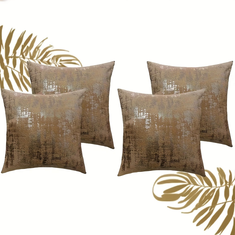 4pcs Elegant Golden Foil Print Pillow Covers, 18x18 Inch - Double-Sided Shiny Finish, Zipper Closure, Machine Washable Polyester for Living Room, Bedroom, Sofa & Car Decor (Covers Only), Decorative Pillows