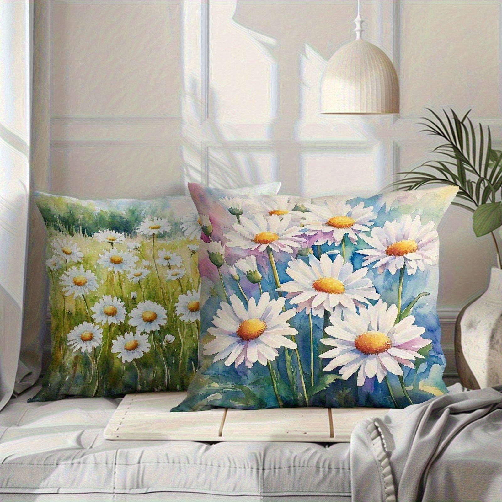 4pcs Vintage Daisy Decorative Pillow Covers - Double-Sided 2D Printed Soft Plush Cushion Covers with Zipper Closure, Machine Washable, Multiple Sizes for Living Room, Bedroom, Sofa, Pillow Covers for Living Room, Bedroom Accessories, Retro Floral Design,