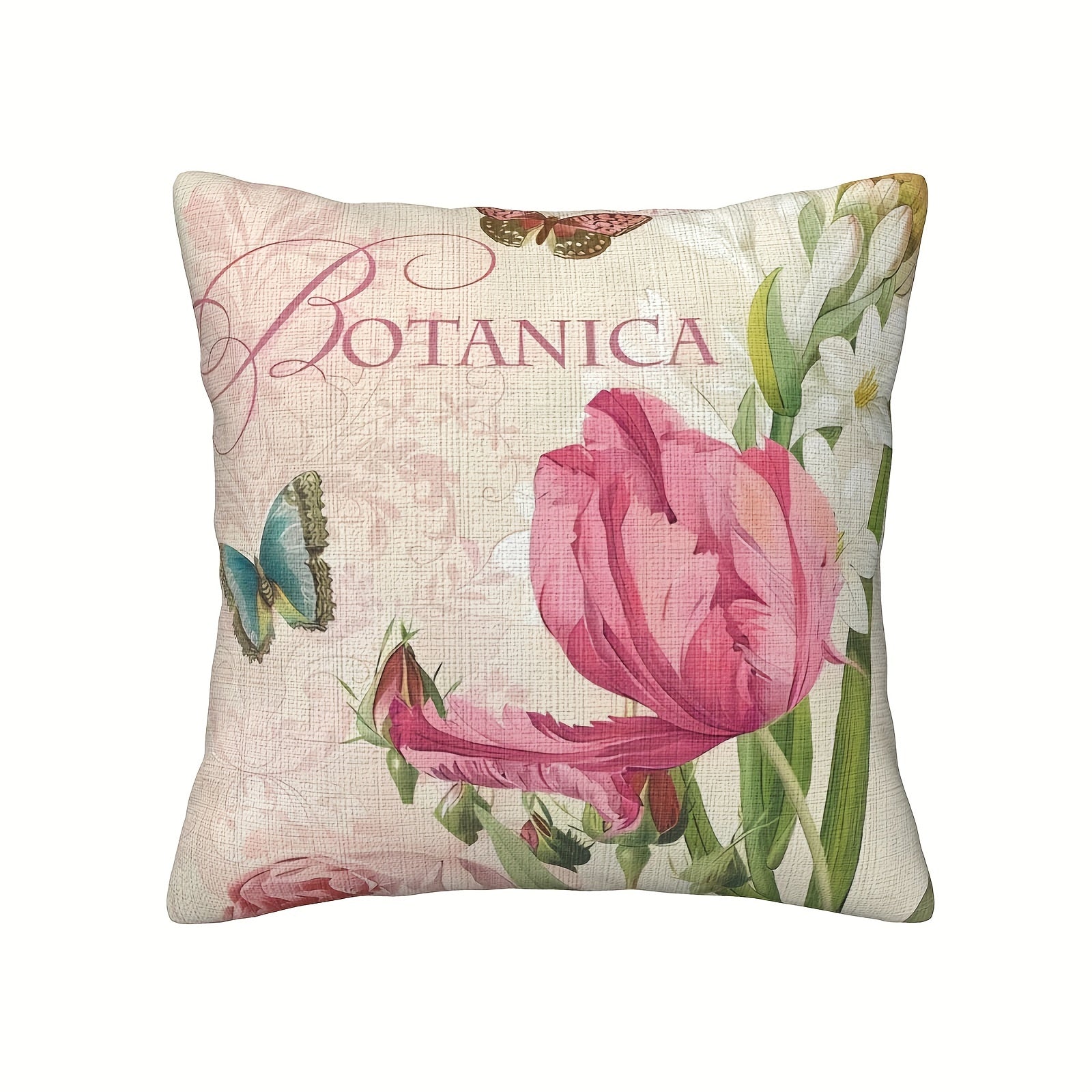 Polyester material double-sided printing 4pcs set, retro flower butterfly polyester fiber pillow cover, easy care, machine washable zipper opening and closing, decorative farmhouse summer pillowcase for various rooms, modern style -2D