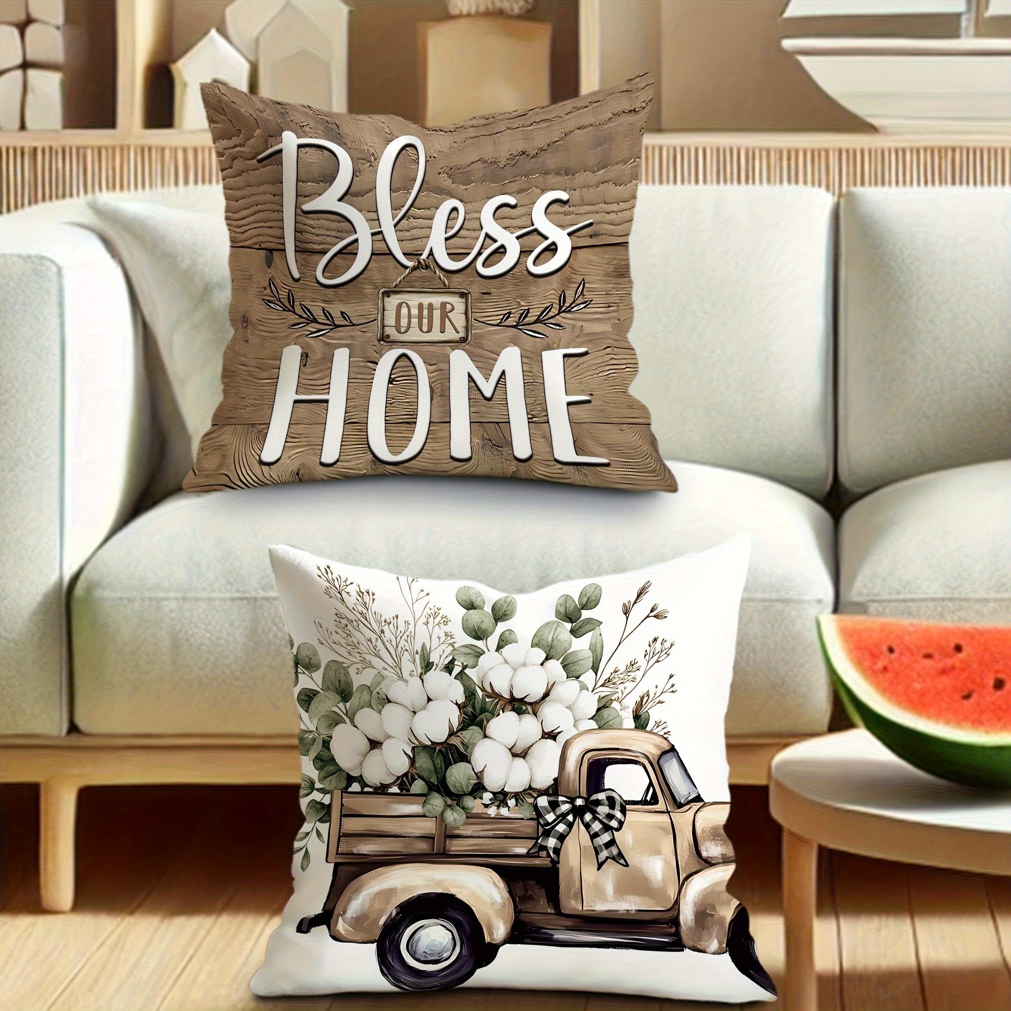 4pcs Rustic Farmhouse Pillow Covers - Double-Sided Printed Soft Plush with Zipper Closure, Machine Washable, Multiple Sizes for Living Room, Bedroom, Sofa Decor, Decorative Pillows, Cozy Home Styling, Geometric Pattern, Durable Fabric, Accent Cushions,