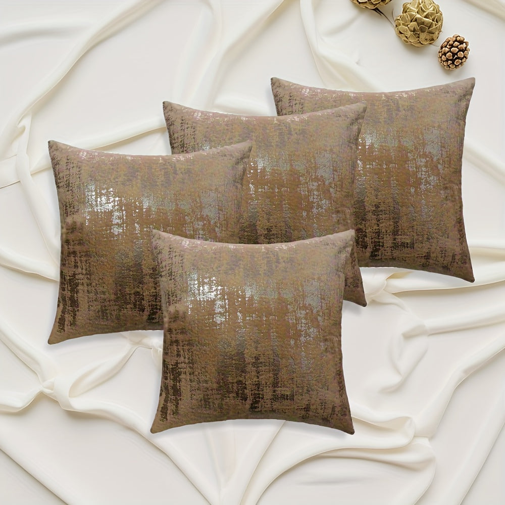 4pcs Elegant Golden Foil Print Pillow Covers, 18x18 Inch - Double-Sided Shiny Finish, Zipper Closure, Machine Washable Polyester for Living Room, Bedroom, Sofa & Car Decor (Covers Only), Decorative Pillows