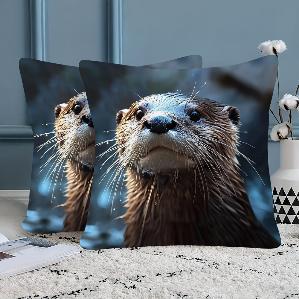 2pcs Otter Throw Pillow Covers - Double-Sided Soft Cushion Cases with Zipper Closure, Realistic Otter Face Design, No Insert Needed - for Sofa, Bed, Living Room, Car Decor - Machine Washable Home Decoration - cdztai2036, Bedroom Accessories, Detailed