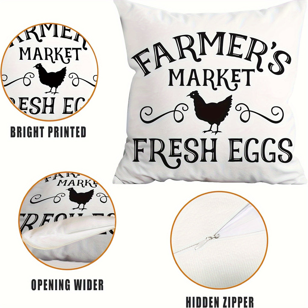 Four Black And White Farmhouse Style Pillowcase Set, Soft Pillowcases, Double-Sided Print, Size 18Inchx18Inch Inch, Suitable for Home Decoration, Living Room, Sofa, Car And Bedroom, Outdoor Courtyard Alan Artificial Gemstone.