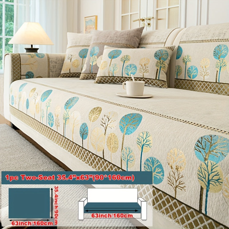 1pc Light Luxury Sofa Couch Cover Pet Favorite, Geometric Embroidery Sofa Slipcover, Four Seasons Universal Anti Slip Sofa Cover, Furniture Protection Cover, Suitable for Bedroom, Office, Living Room Decoration