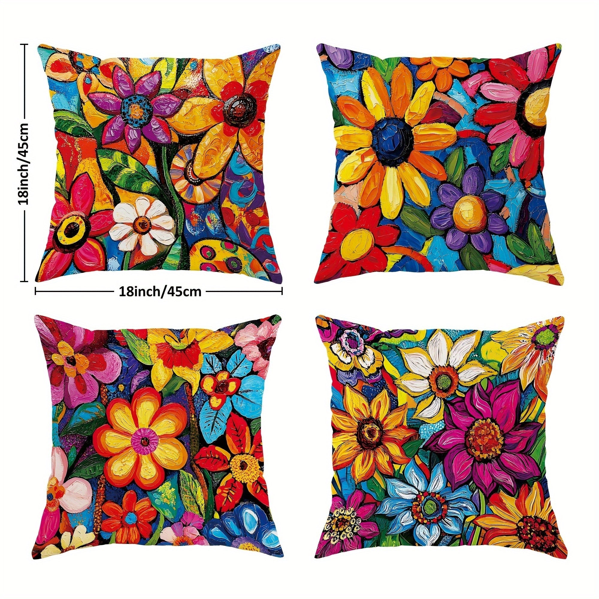 4pcs Double-Sided Printed Retro Floral Pillow Covers - Soft Short Plush with Zipper Closure, Machine Washable, Multiple Sizes for Living Room, Bedroom, Sofa Decor, Bedroom Accessories, Vibrant Home Accents, Durable Fabric Covers, 2D Flat
