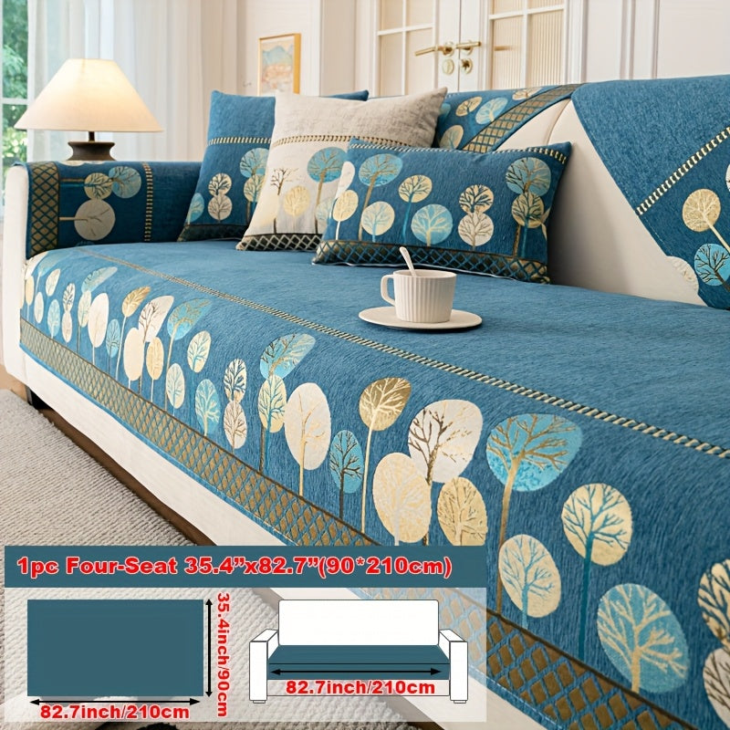 1pc Light Luxury Sofa Couch Cover Pet Favorite, Geometric Embroidery Sofa Slipcover, Four Seasons Universal Anti Slip Sofa Cover, Furniture Protection Cover, Suitable for Bedroom, Office, Living Room Decoration