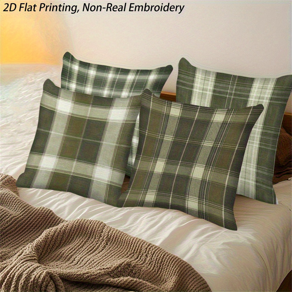 4pcs Green Plaid Pillowcases Double-Sided Two-Dimensional Solid Color Print Hidden Zipper Soft Comfortable Game Room Graduation Season and Summer Home Decoration No Insert Machine Washable Retro Style Modern Embroidery Effect Durable Fabric Easy to C