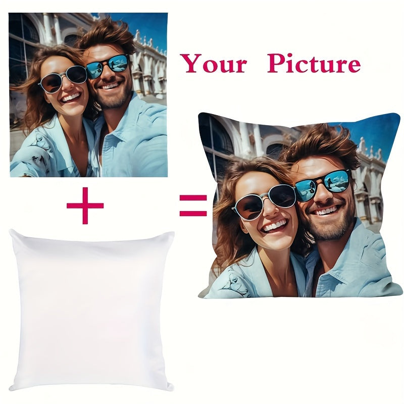 1pc Custom Photo Pillow Cover - Double-Sided Personalized Print, Contemporary Style, Zipper Closure, Machine Washable, Multiple Sizes for Bedroom & Living Room Decor, Family Portrait Gift (No Insert Included), Decorative Pillow Covers, Personalized Decor