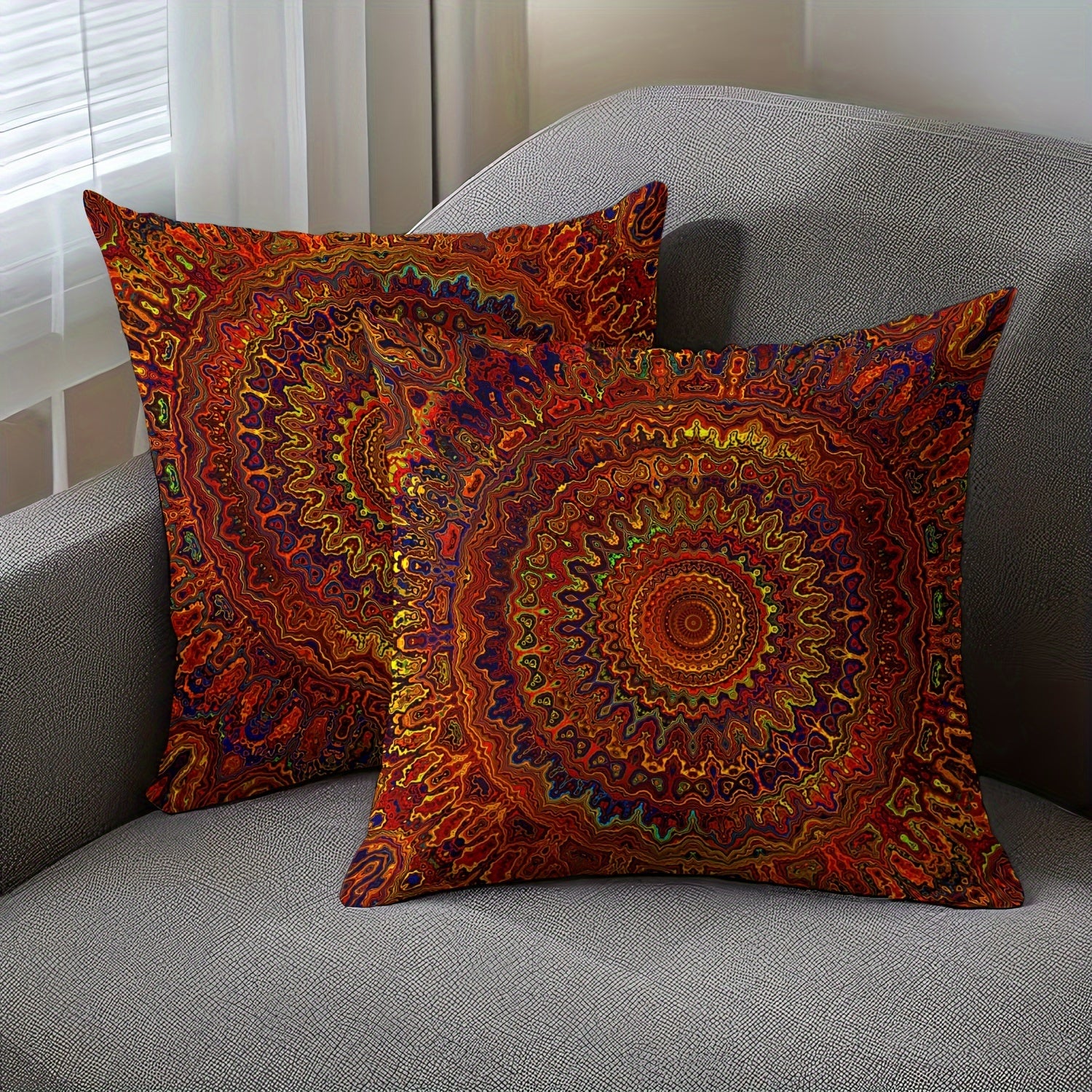 2pcs Short Plush Fabric Red Fantasy Golden Mandala Bohemian Style Pillow Cover With Double-sided Printing 18in *18inminimalist Art Modern Style Bedroom Living Room Home Decoration Without Pillow Core