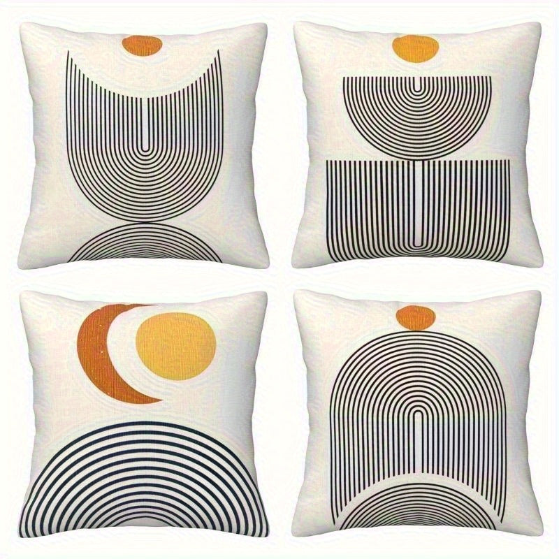 4pcs Retro Geometric Throw Pillow Covers - Double-Sided Printed Soft Plush Pillowcases with Zipper Closure, Machine Washable, Multiple Sizes for Living Room, Bedroom, Sofa Decor, Bedroom Accents, Vintage Style, Durable Material, Decorative Pillows, Cozy