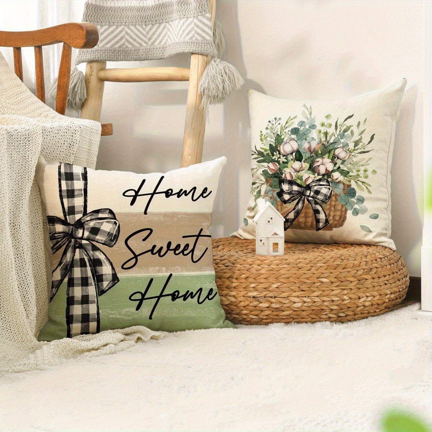 4pcs Home Sweet Home Pillow Covers - Double-Sided Vintage Farmhouse Decor with Floral & Rustic Truck Designs, Soft Plush Zipper Closure Cushion Cases, Machine Washable for Living Room, Bedroom, Sofa (Multiple Sizes), Pillow Covers for Living Room, Bedroom