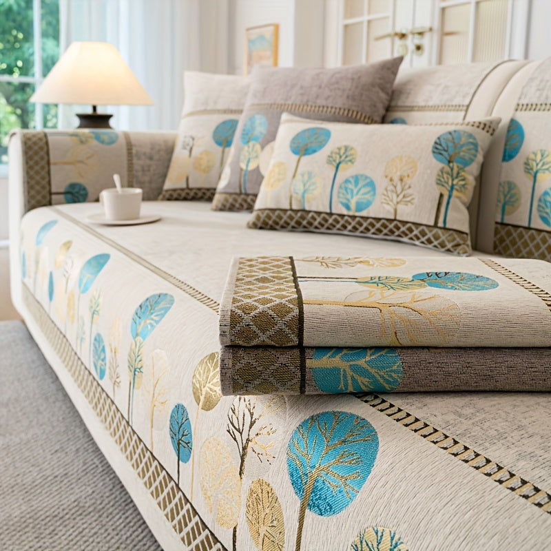 1pc Light Luxury Sofa Couch Cover Pet Favorite, Geometric Embroidery Sofa Slipcover, Four Seasons Universal Anti Slip Sofa Cover, Furniture Protection Cover, Suitable for Bedroom, Office, Living Room Decoration