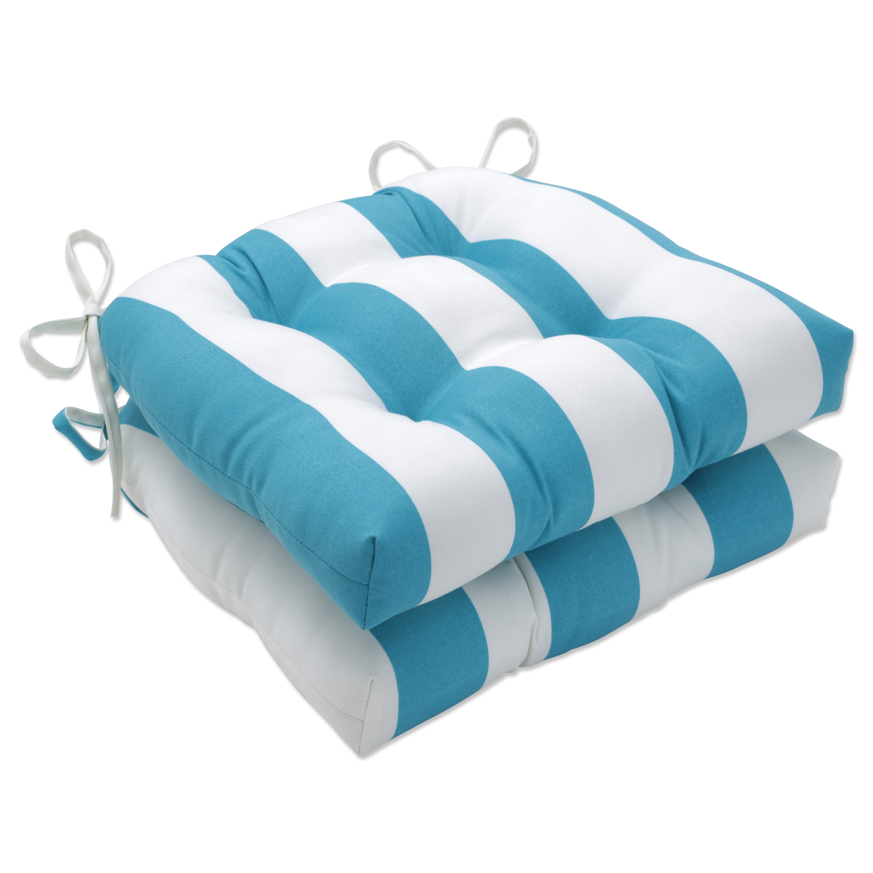Cabana Stripe Turquoise Reversible Chair Pad (Set Of 2)